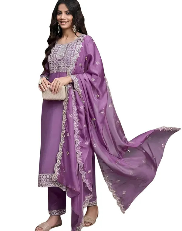 Lavender_Stitched_Kurta_And_Pant_&_Dupatta_Set_For_Women