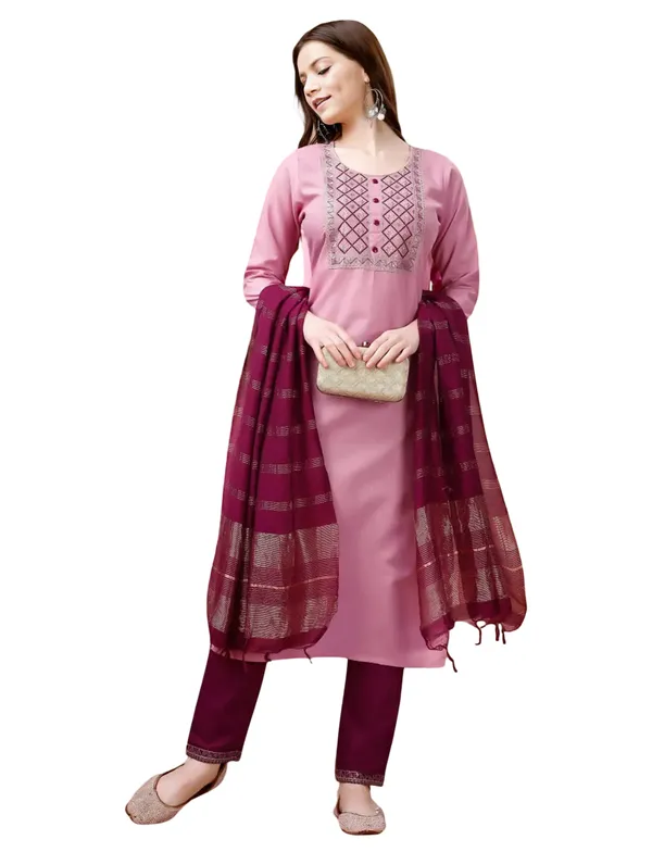 Pink_Stitched_Kurta_and_Pant_&_Dupatta_Set