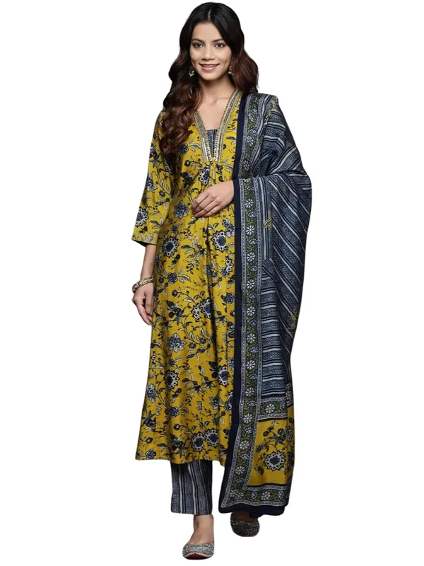 Yellow_Cotton_Printed_Salwar_Suit_Set_|_Kurta_Pant_Dupatta_Set_Stitched_For_Women
