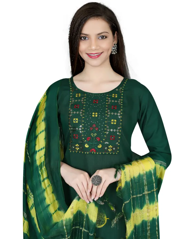 Green_Stitched_Kurta_and_Pant_&_Dupatta_Set