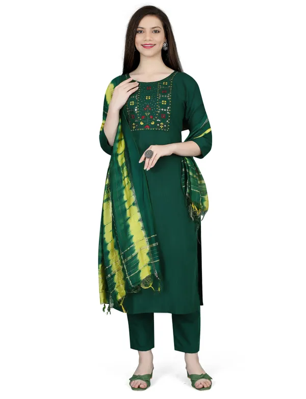 Green_Stitched_Kurta_and_Pant_&_Dupatta_Set