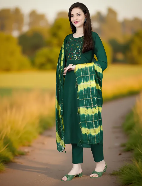 Green_Stitched_Kurta_and_Pant_&_Dupatta_Set