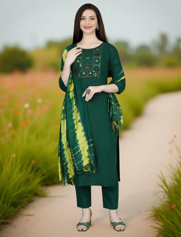 Green_Stitched_Kurta_and_Pant_&_Dupatta_Set