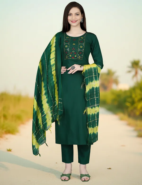 Green_Stitched_Kurta_and_Pant_&_Dupatta_Set