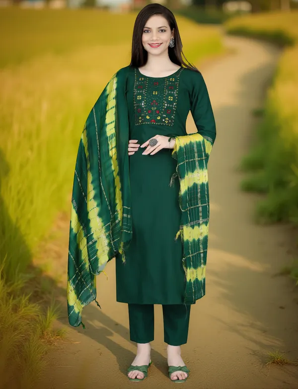 Green_Stitched_Kurta_and_Pant_&_Dupatta_Set