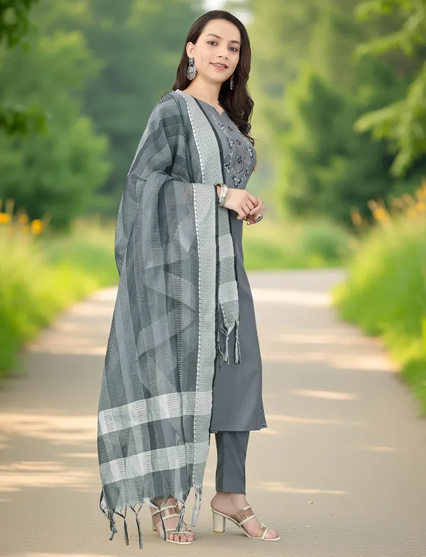 Grey_Stitched_Kurta_And_Pant_&_Dupatta_Set_For_Women