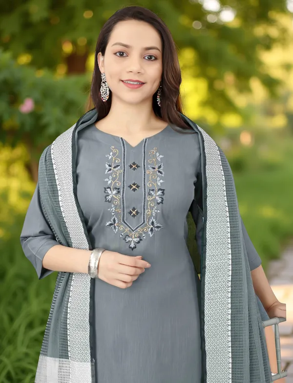 Grey_Stitched_Kurta_And_Pant_&_Dupatta_Set_For_Women