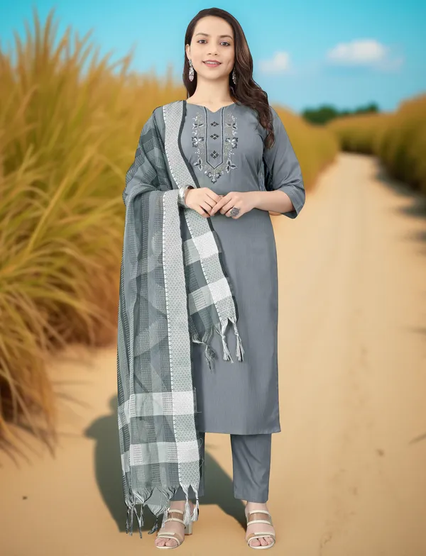 Grey_Stitched_Kurta_And_Pant_&_Dupatta_Set_For_Women