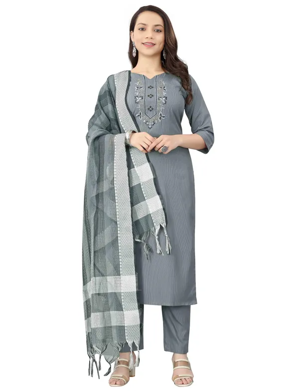Grey_Stitched_Kurta_And_Pant_&_Dupatta_Set_For_Women