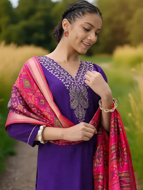 Purple_Stitched_Kurta_And_Pant_&_Dupatta_Set_For_Women