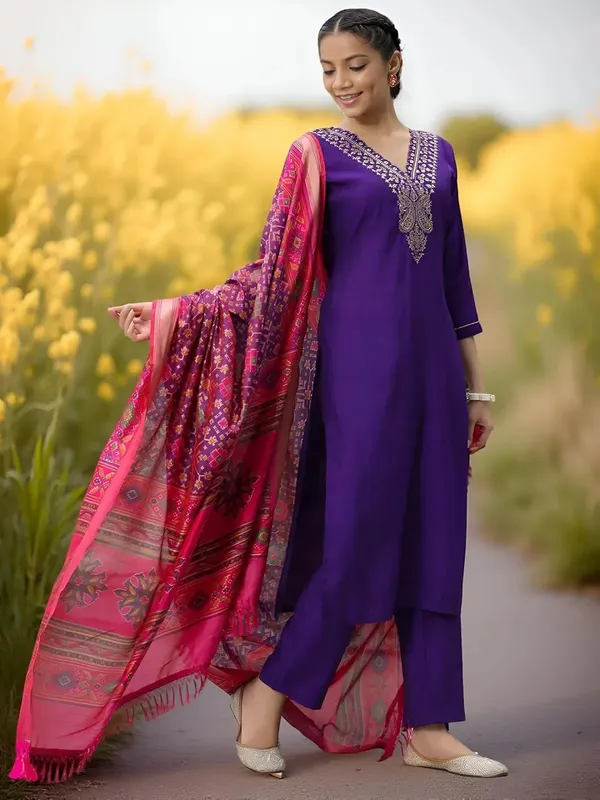 Purple_Stitched_Kurta_And_Pant_&_Dupatta_Set_For_Women