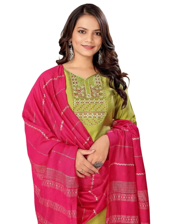 Parrot_Green_Stitched_Kurta_and_Pant_&_Dupatta_Set