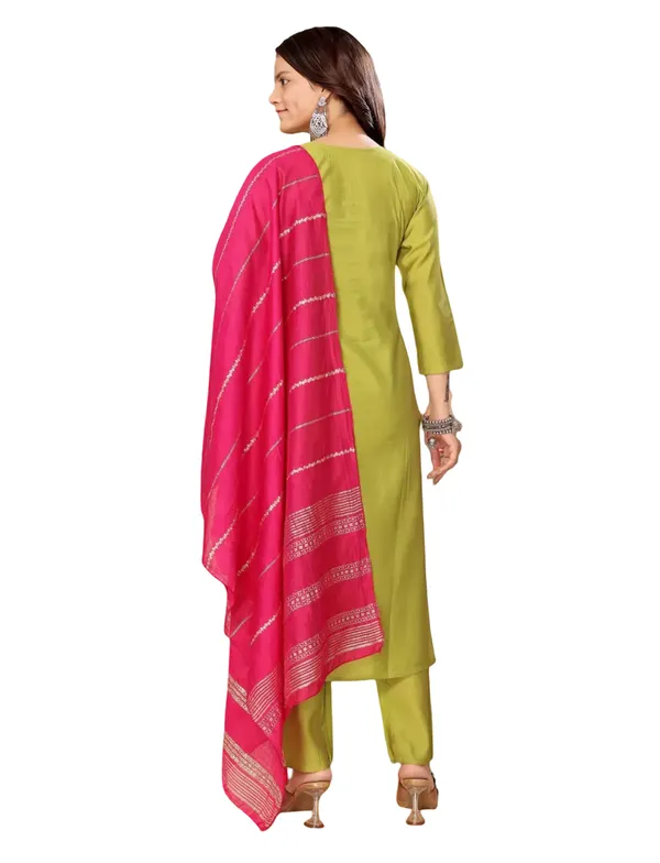 Parrot_Green_Stitched_Kurta_and_Pant_&_Dupatta_Set