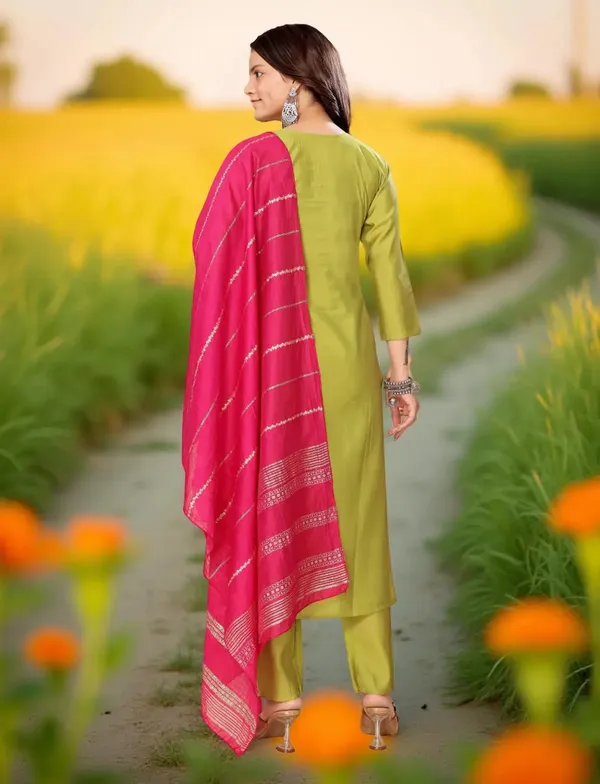 Parrot_Green_Stitched_Kurta_and_Pant_&_Dupatta_Set
