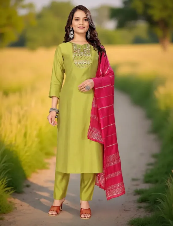 Parrot_Green_Stitched_Kurta_and_Pant_&_Dupatta_Set