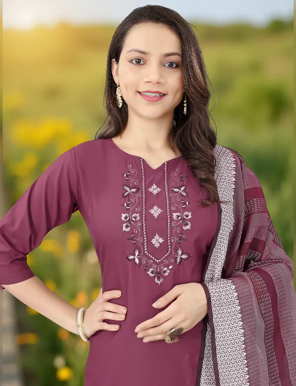Purple_Stitched_Kurta_And_Pant_&_Dupatta_Set_For_Women