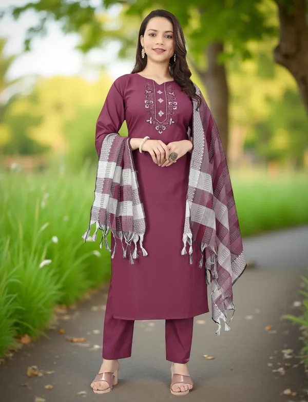Purple_Stitched_Kurta_And_Pant_&_Dupatta_Set_For_Women