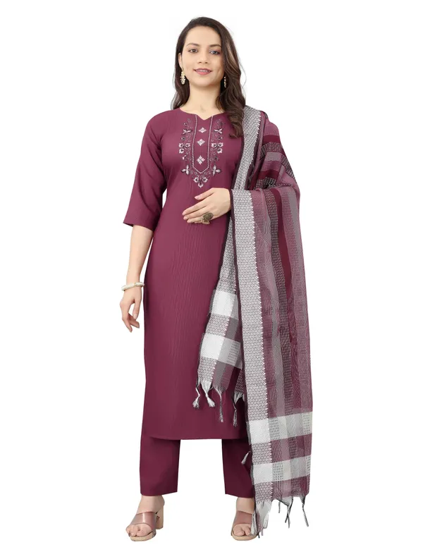 Purple_Stitched_Kurta_And_Pant_&_Dupatta_Set_For_Women