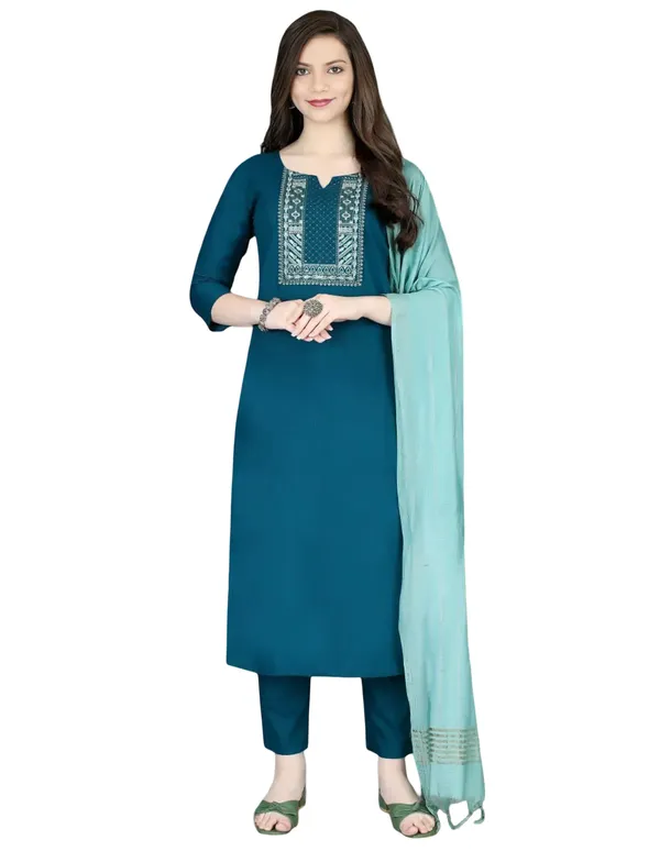 Indigo_Stitched_Kurta_and_Pant_&_Dupatta_Set
