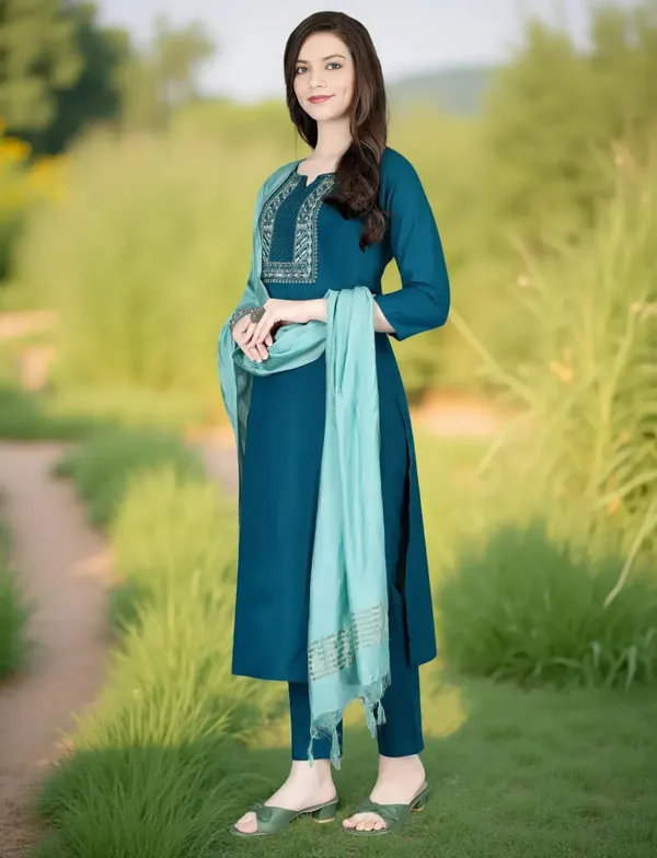 Indigo_Stitched_Kurta_and_Pant_&_Dupatta_Set