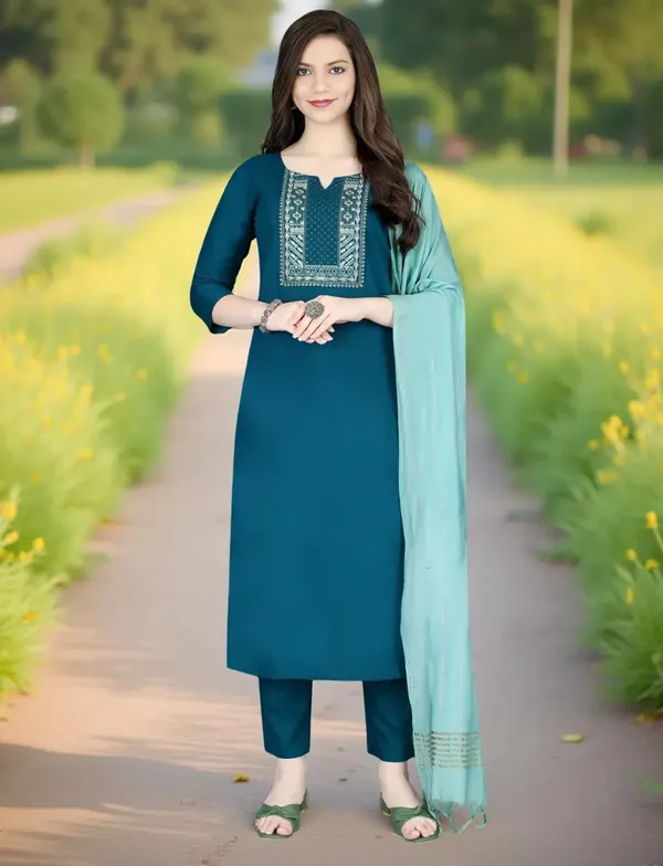 Indigo_Stitched_Kurta_and_Pant_&_Dupatta_Set