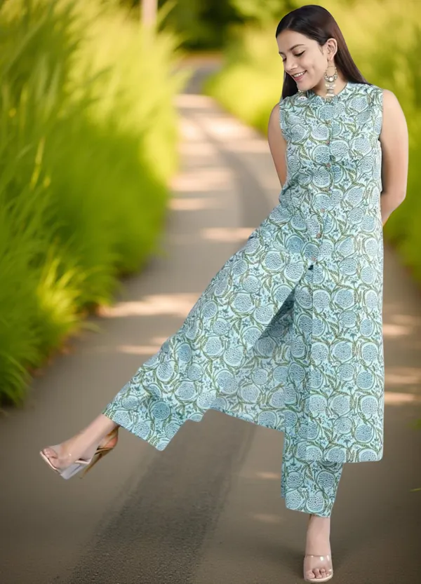 Blue_Stitched_Kurta_And_Palazzo_Set_For_Women