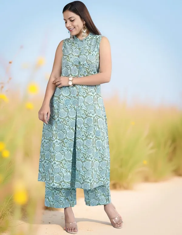 Blue_Stitched_Kurta_And_Palazzo_Set_For_Women