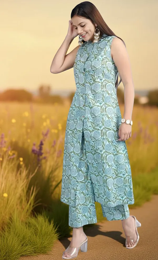 Blue_Stitched_Kurta_And_Palazzo_Set_For_Women