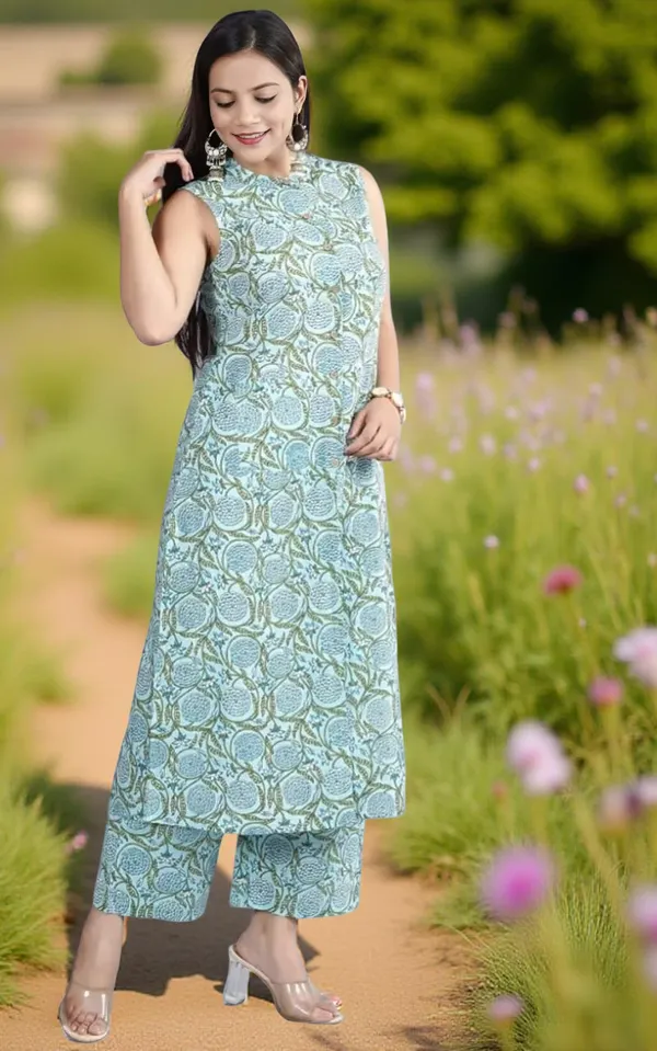 Blue_Stitched_Kurta_And_Palazzo_Set_For_Women