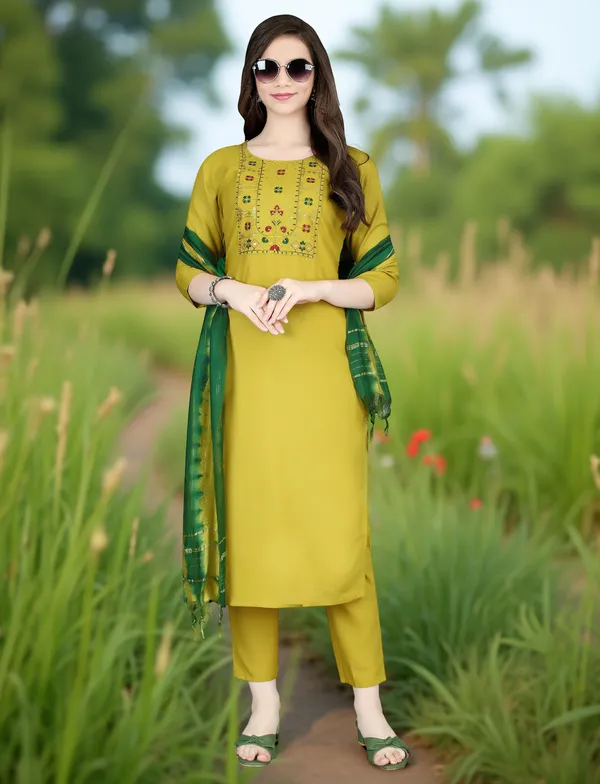 Yellow_Stitched_Kurta_and_Pant_&_Dupatta_Set