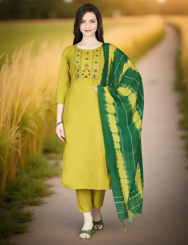 Yellow_Stitched_Kurta_and_Pant_&_Dupatta_Set