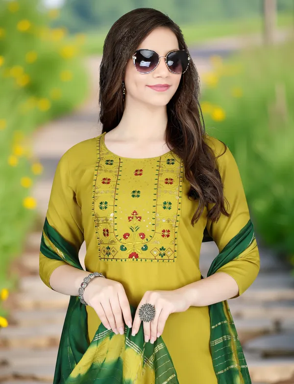 Yellow_Stitched_Kurta_and_Pant_&_Dupatta_Set