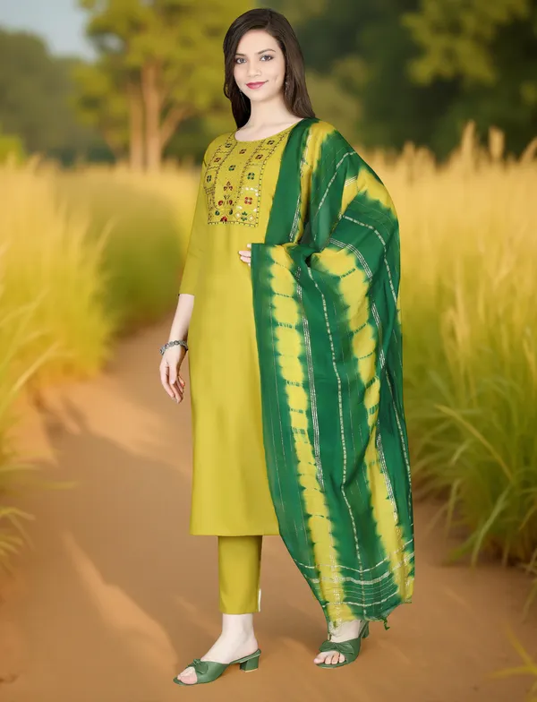 Yellow_Stitched_Kurta_and_Pant_&_Dupatta_Set