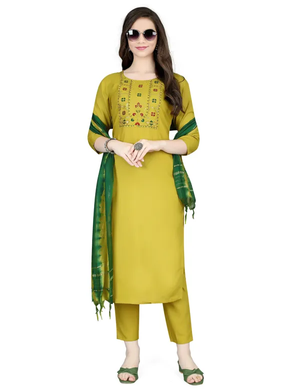 Yellow_Stitched_Kurta_and_Pant_&_Dupatta_Set