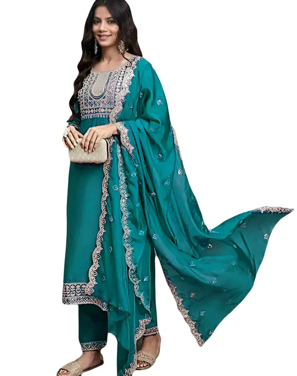 Green_Stitched_Kurta_and_Pant_&_Dupatta_Set