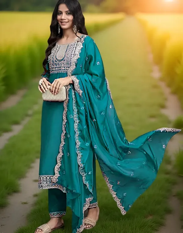 Green_Stitched_Kurta_and_Pant_&_Dupatta_Set