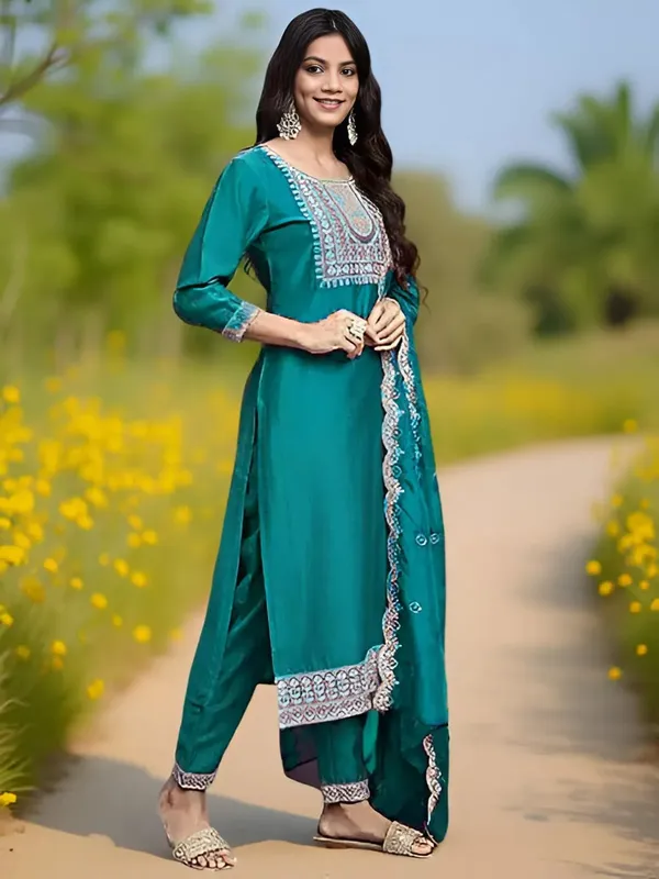 Green_Stitched_Kurta_and_Pant_&_Dupatta_Set