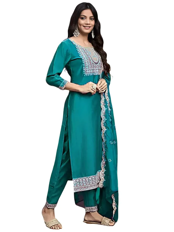 Green_Stitched_Kurta_and_Pant_&_Dupatta_Set