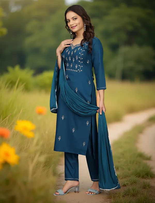 Indigo_Stitched_Kurta_and_Pant_&_Dupatta_Set