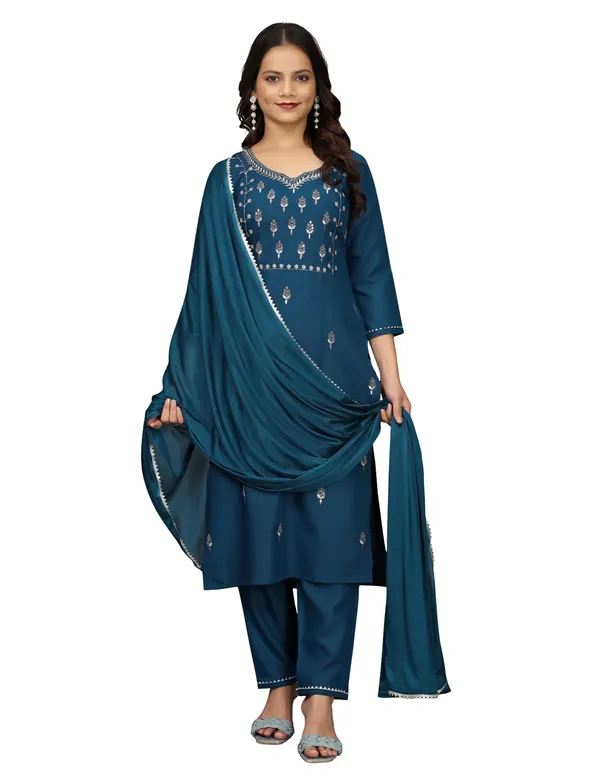 Indigo_Stitched_Kurta_and_Pant_&_Dupatta_Set