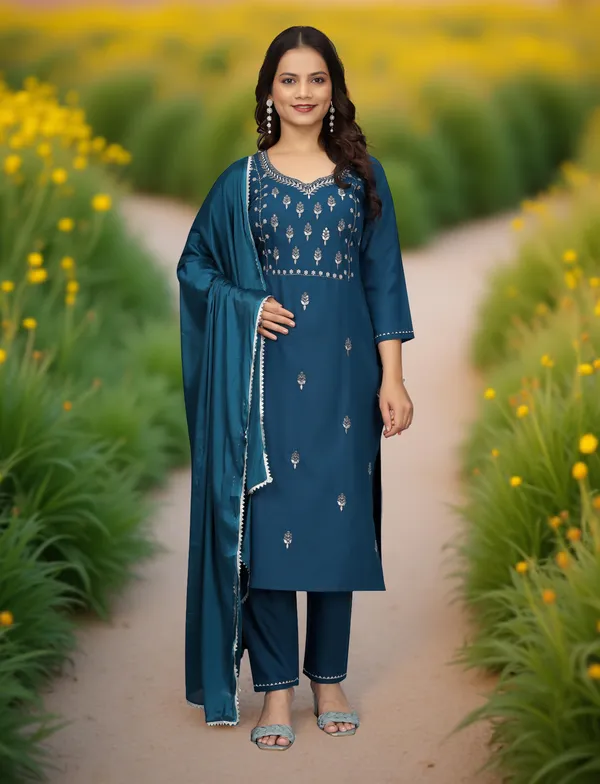 Indigo_Stitched_Kurta_and_Pant_&_Dupatta_Set