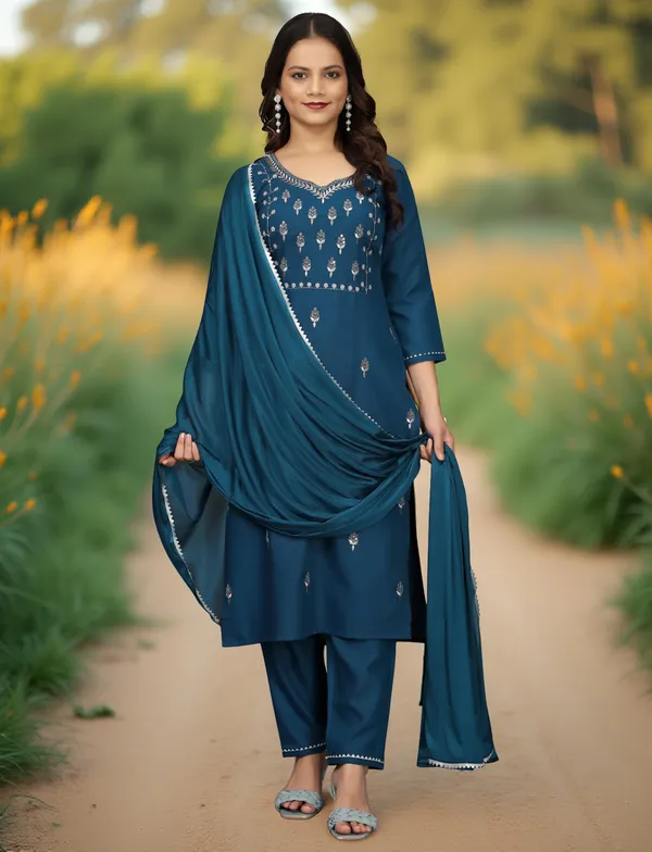 Indigo_Stitched_Kurta_and_Pant_&_Dupatta_Set