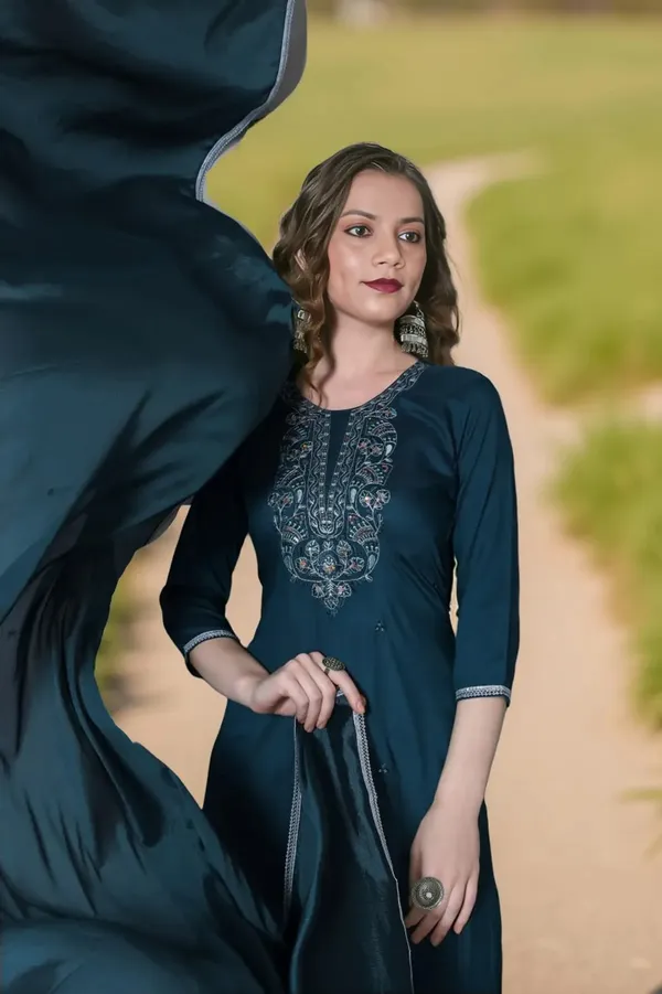 Indigo_Stitched_Kurta_and_Pant_&_Dupatta_Set