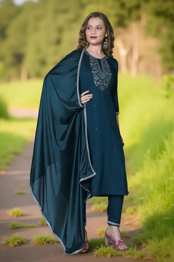 Indigo_Stitched_Kurta_and_Pant_&_Dupatta_Set