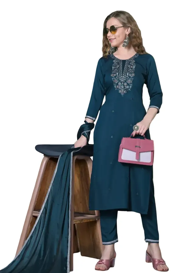 Indigo_Stitched_Kurta_and_Pant_&_Dupatta_Set
