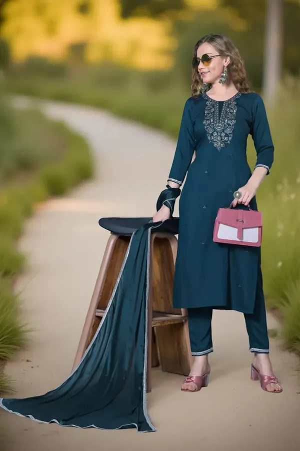 Indigo_Stitched_Kurta_and_Pant_&_Dupatta_Set