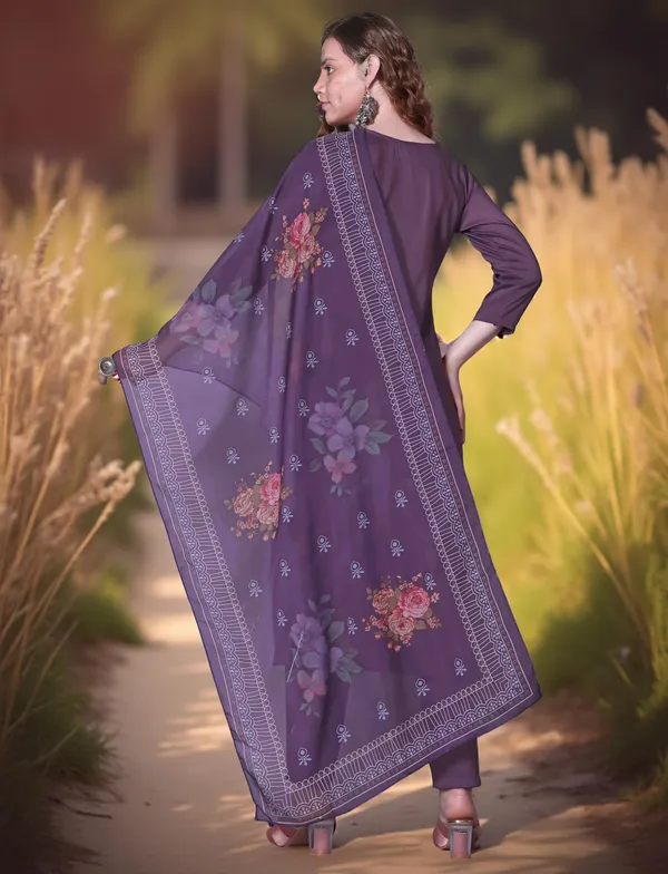 Lavender_Stitched_Kurta_And_Pant_&_Dupatta_Set_For_Women