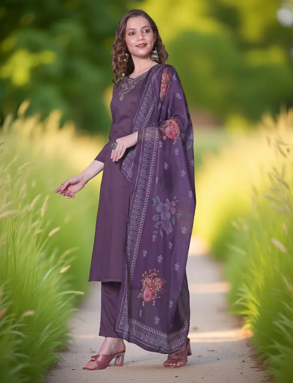Lavender_Stitched_Kurta_And_Pant_&_Dupatta_Set_For_Women