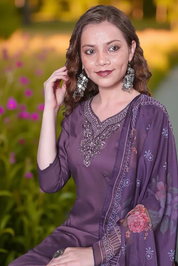 Lavender_Stitched_Kurta_And_Pant_&_Dupatta_Set_For_Women