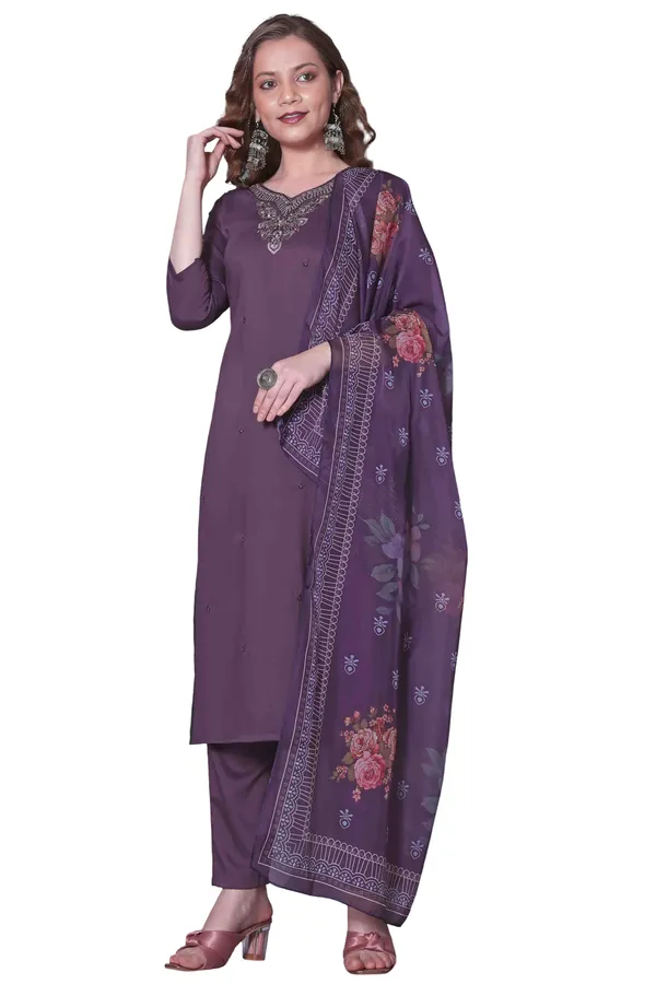 Lavender_Stitched_Kurta_And_Pant_&_Dupatta_Set_For_Women